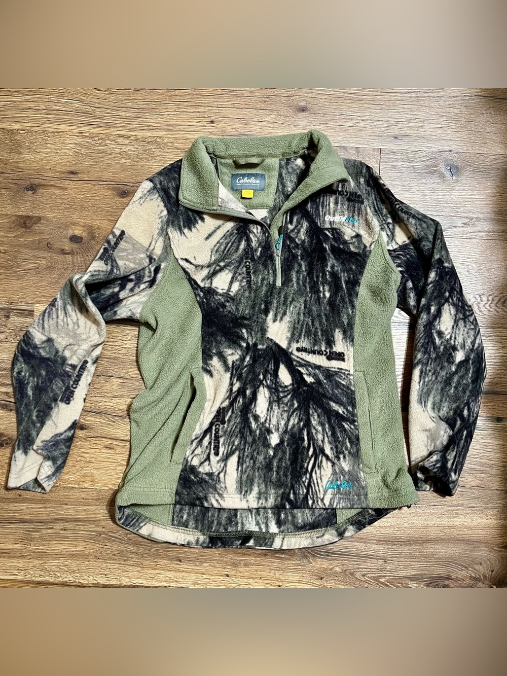 Cabela's Camo Quarter-Zip Fleece Pullover - Olive Green/Tan/Black